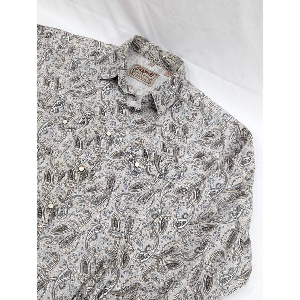 Rafter C Shirt Mens XXL Gray Paisley AOP Pearl Snap Premium Cowboy Western Rodeo